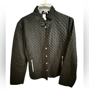 Versailles Quilted Jacket Women’s M Black Snap  Zip Pockets Lightweight Coat